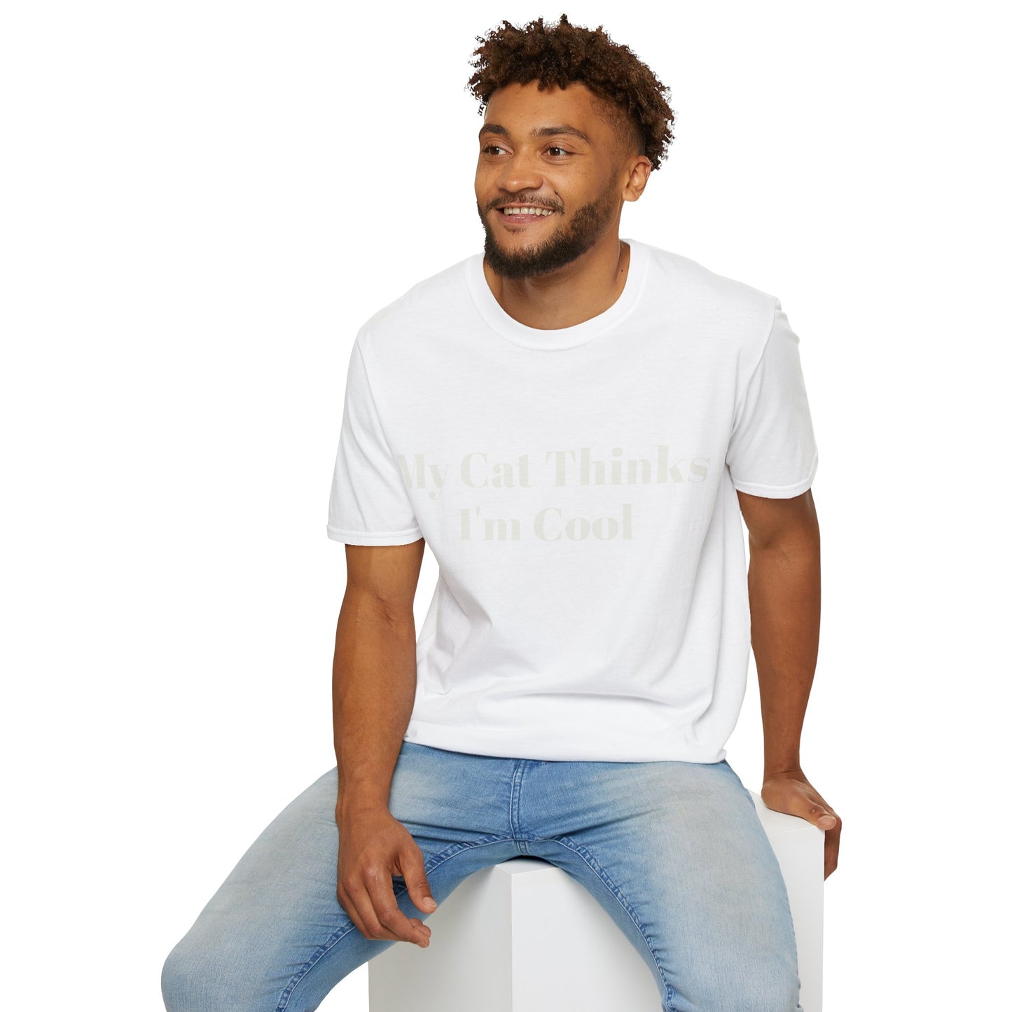 Funny Cat Lover T-Shirt - "My Cat Thinks I'm Cool" - Unisex Softstyle Tee