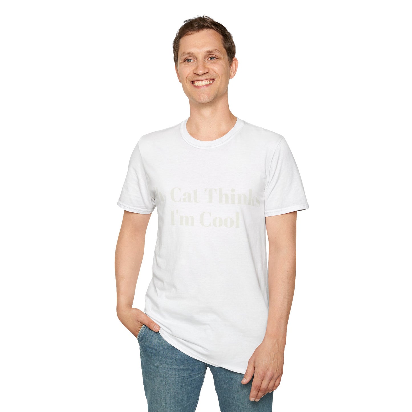 Funny Cat Lover T-Shirt - "My Cat Thinks I'm Cool" - Unisex Softstyle Tee